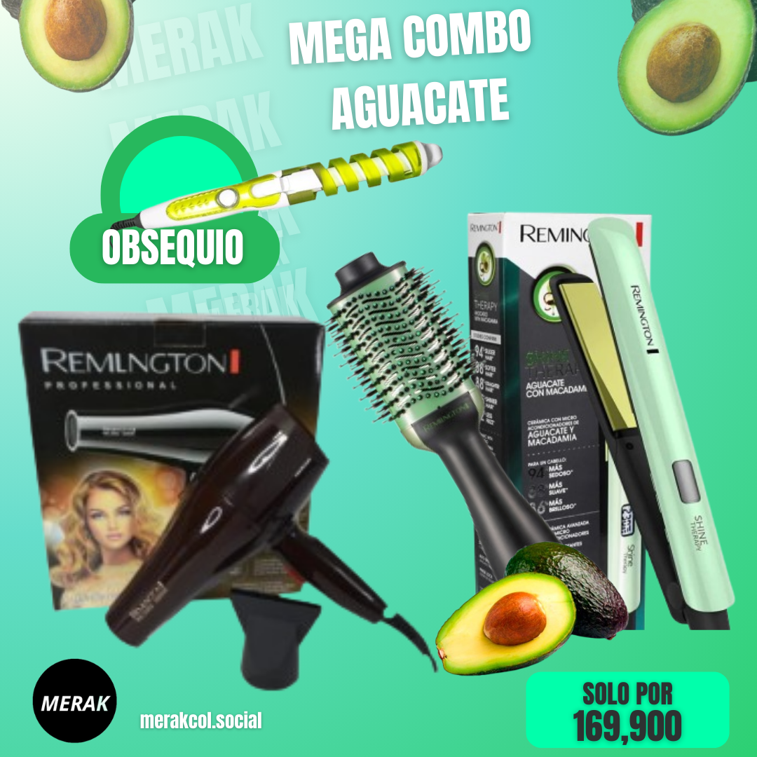 COMBO AGUACATE PLANCHA + SECADOR + CEPILLO + REGALO RIZADORA