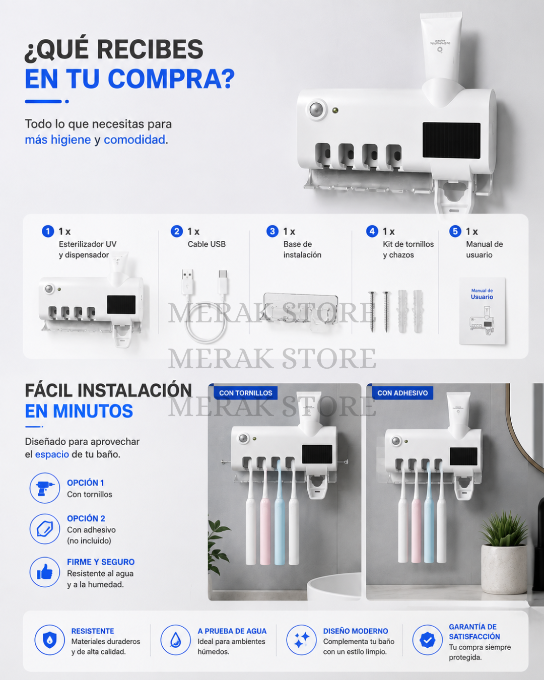Porta Cepillos Dental con Esterilizador UV y Dispensador Automático🦷