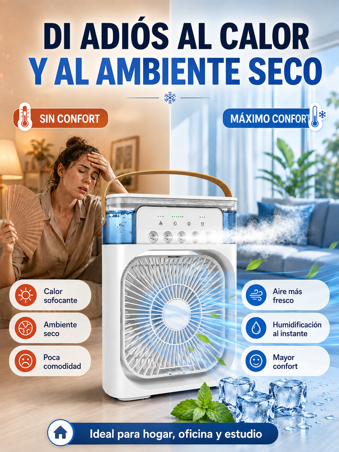 Ventilador Humificador 2 en 1 Portatil- Silencioso y refrescante🫧