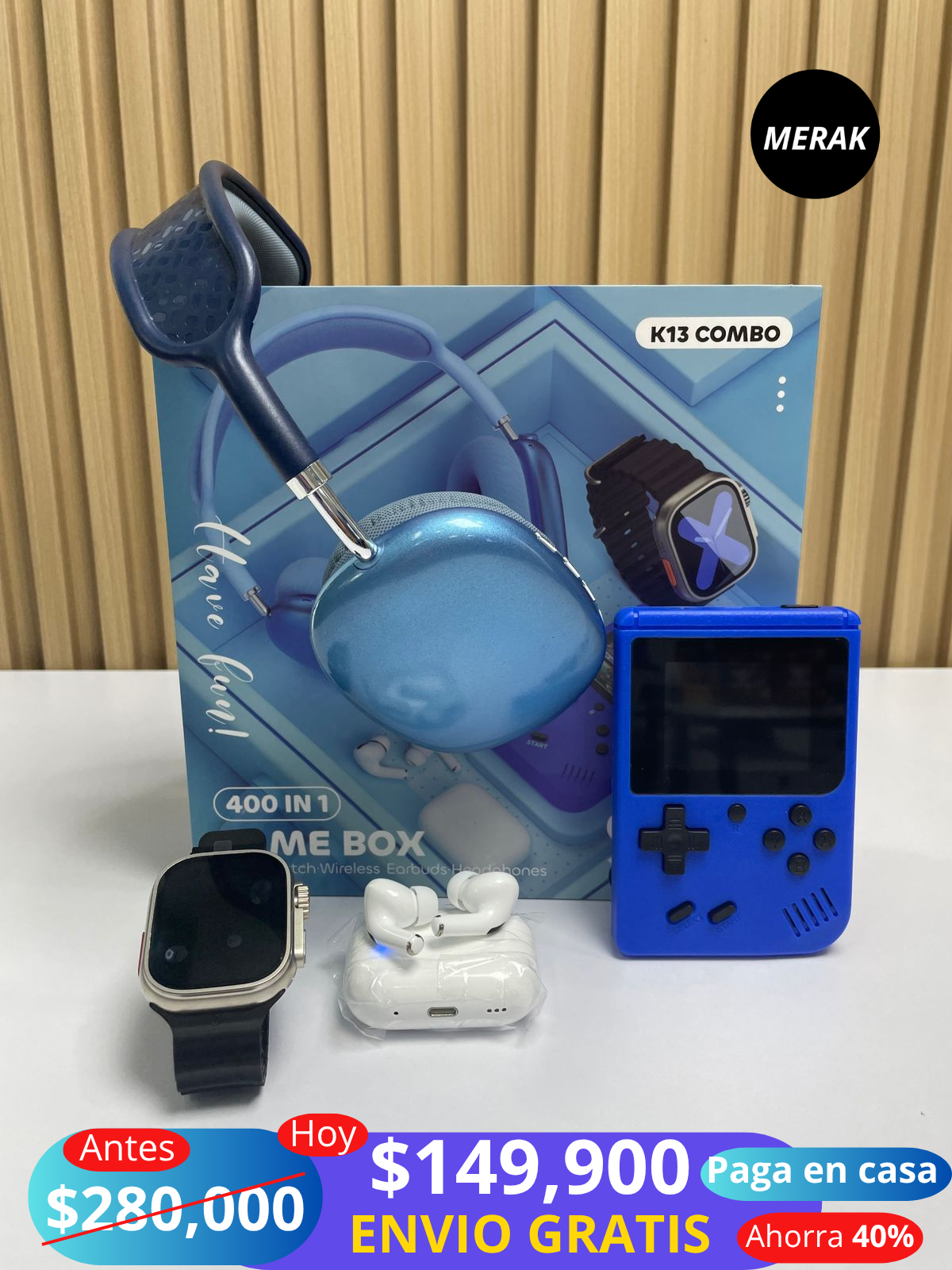 🔥Combo K13 Smartwatch + AirPods + Game Boy + Diadema🚀
