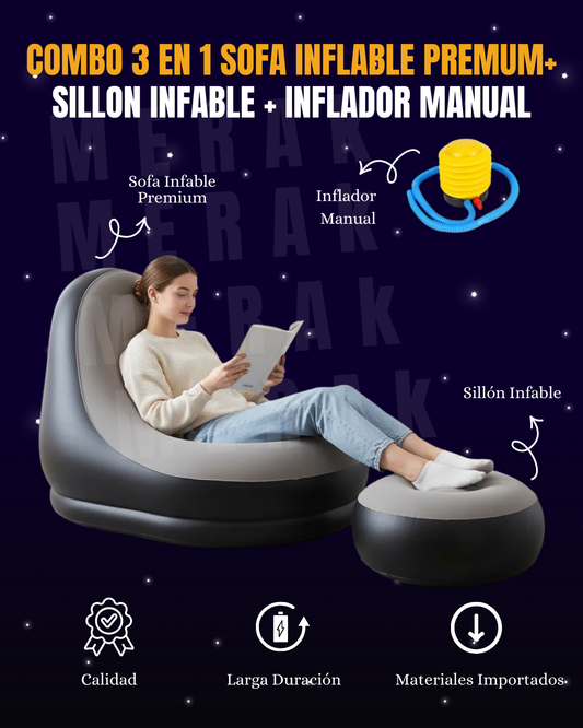 COMBO 3 EN 1 SOFA INFLABLE PREMIUM+ SILLON INFLABLE + INFLADOR MANUAL