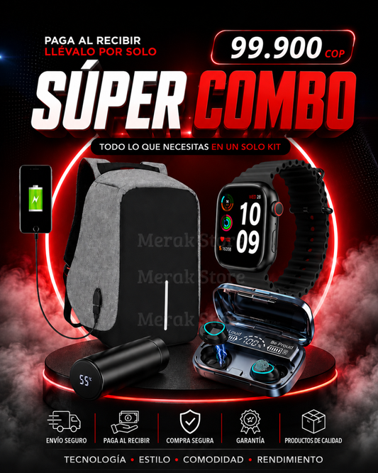 Super Combo Maletin Antirrobo Con Carga + Termo Digital + Reloj inteligente T500 + Obsequio de audifonos M10 🎁