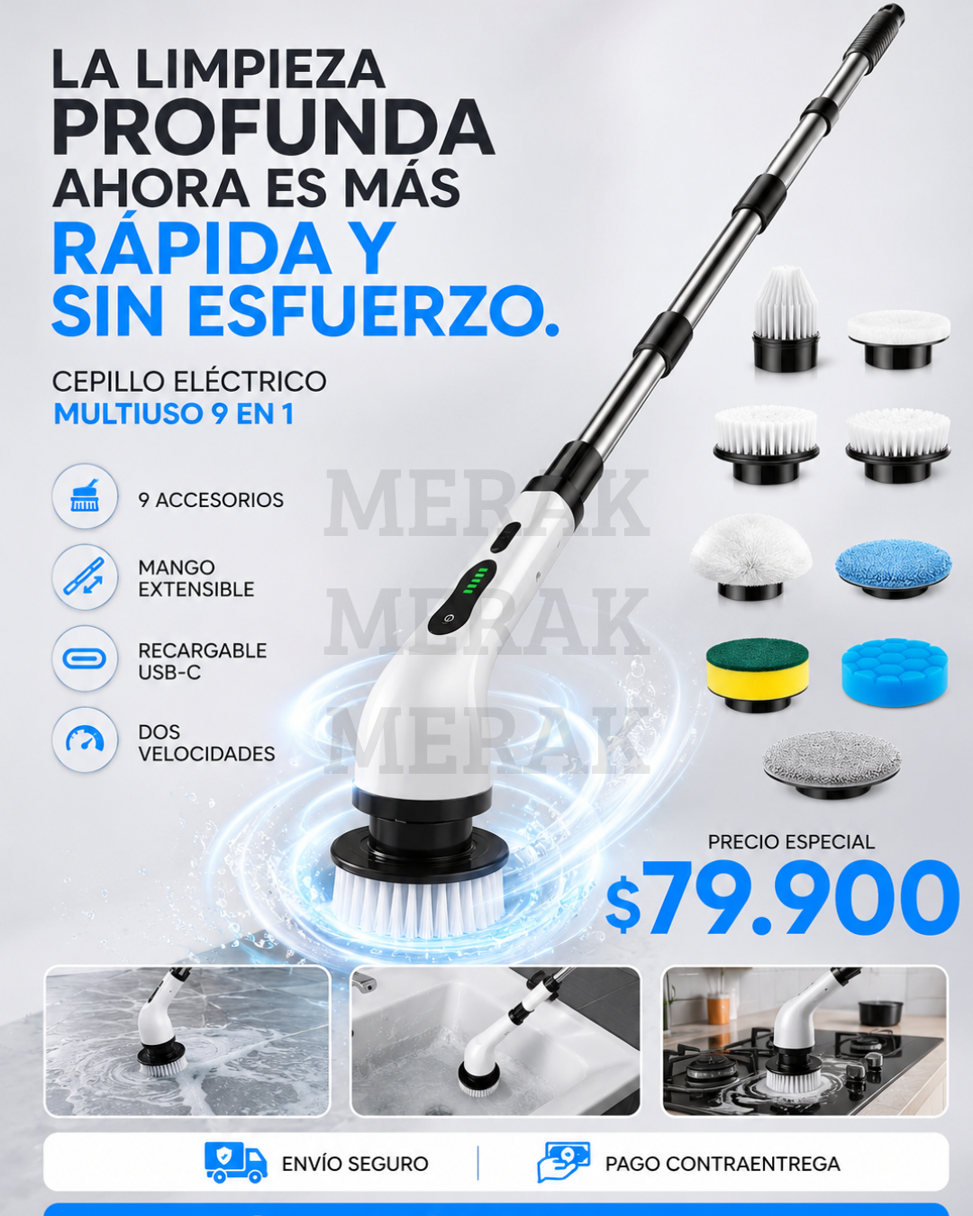 🧽 Cepillo eléctrico 9 en 1 + Accesorios🧽