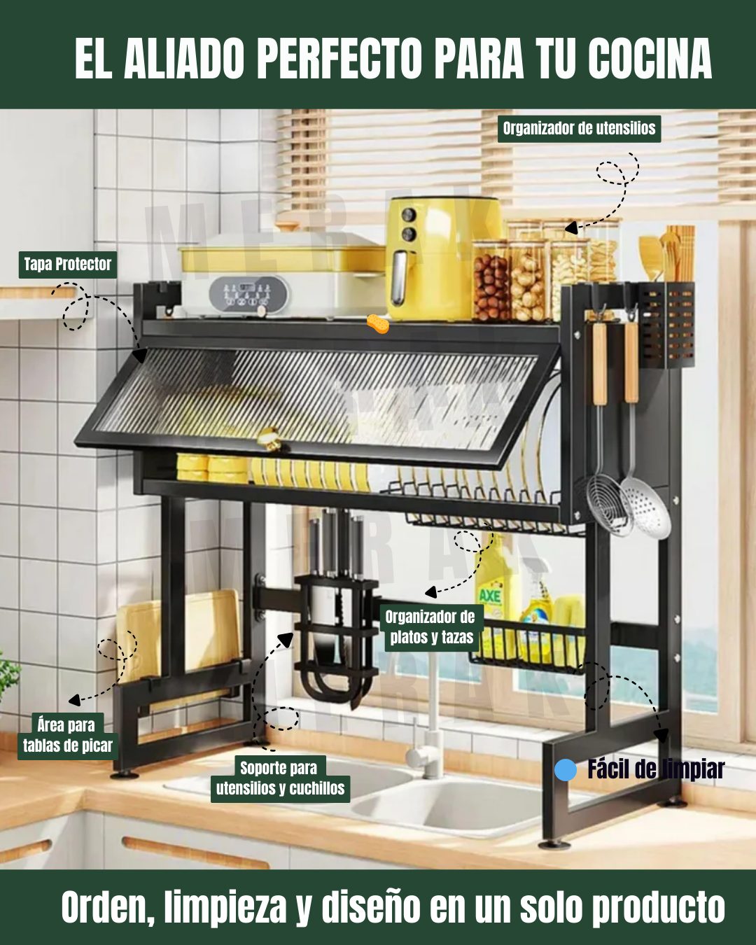 Escurridor de Platos sobre Lavaplatos con tapa + Accesorios🧼