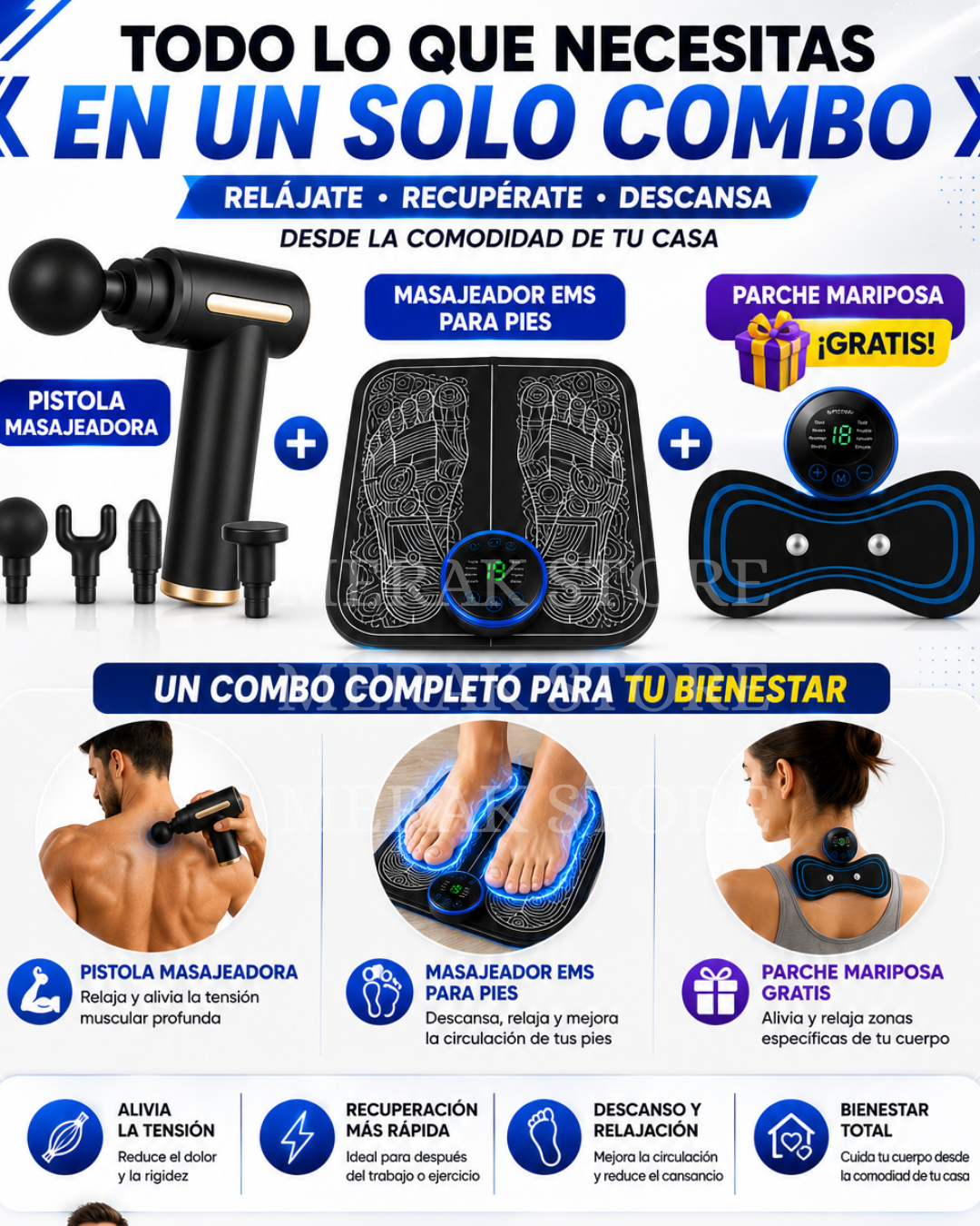 💆‍♂️Super Combo Masajeador Muscular+ Masajeador Para Pies + Parche mariposa obsequio 🎁