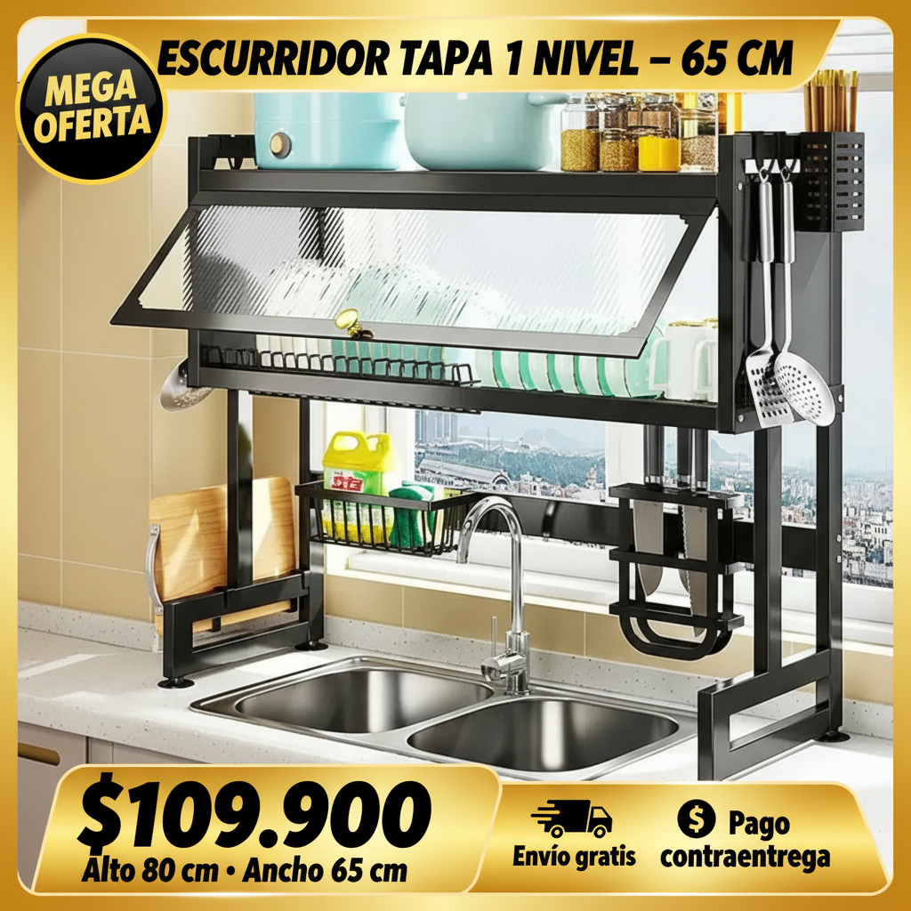 Escurridor de Platos sobre Lavaplatos con tapa + Accesorios🧼