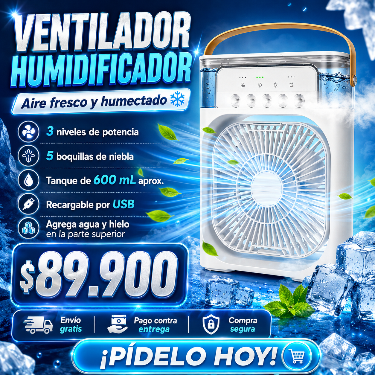 Ventilador Humificador 2 en 1 Portatil- Silencioso y refrescante🫧