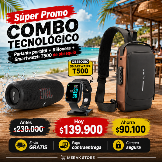 Super Combo Bolso Antirrobo Con Sistema De Clave +  Reloj inteligente T500 + Parlante JBL🎁