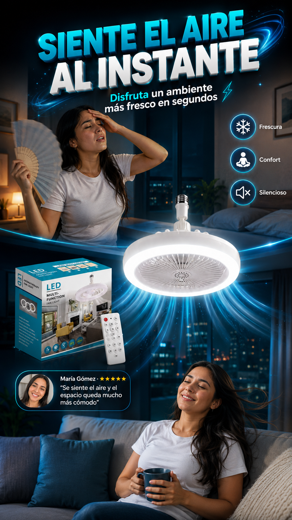 Ventilalador De Techo 2 en 1 Con Luz Led☀️