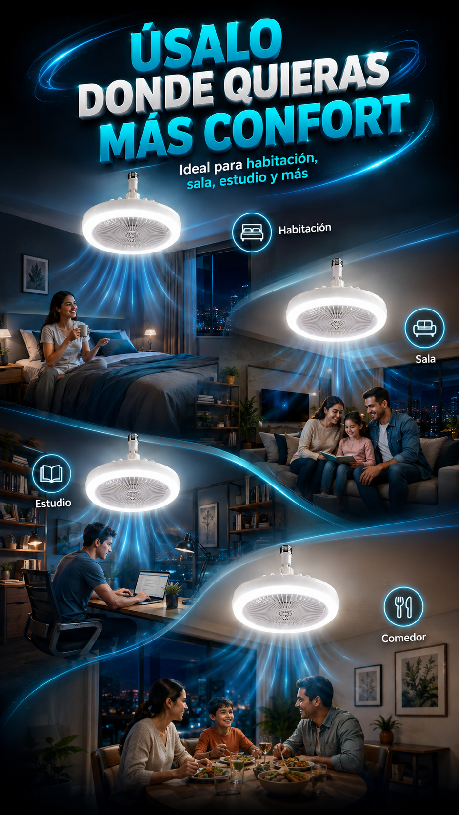 Ventilalador De Techo 2 en 1 Con Luz Led☀️