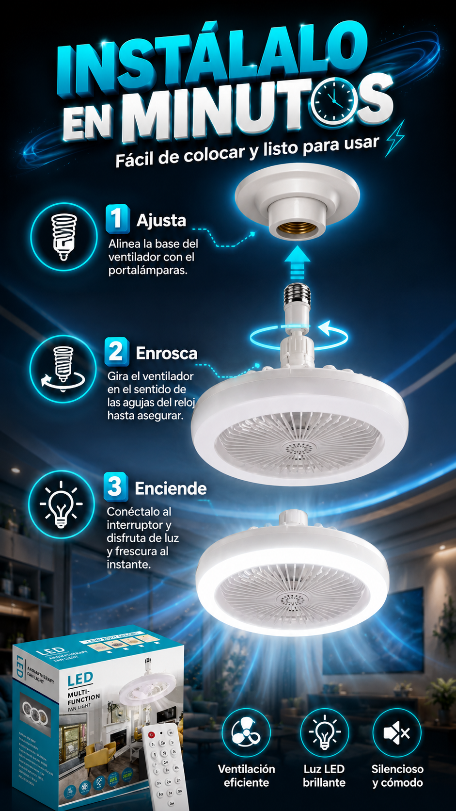 Ventilalador De Techo 2 en 1 Con Luz Led☀️