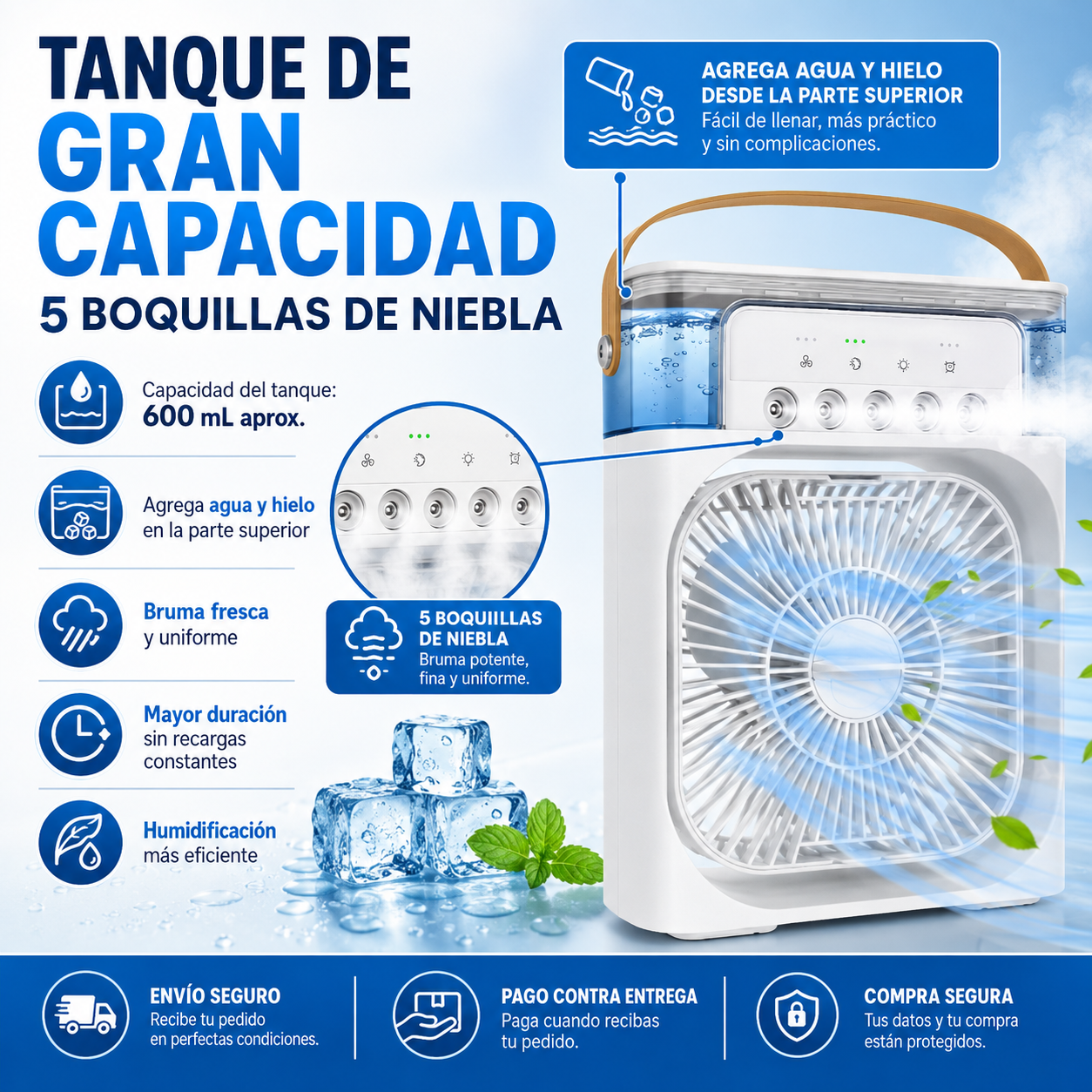Ventilador Humificador 2 en 1 Portatil- Silencioso y refrescante🫧