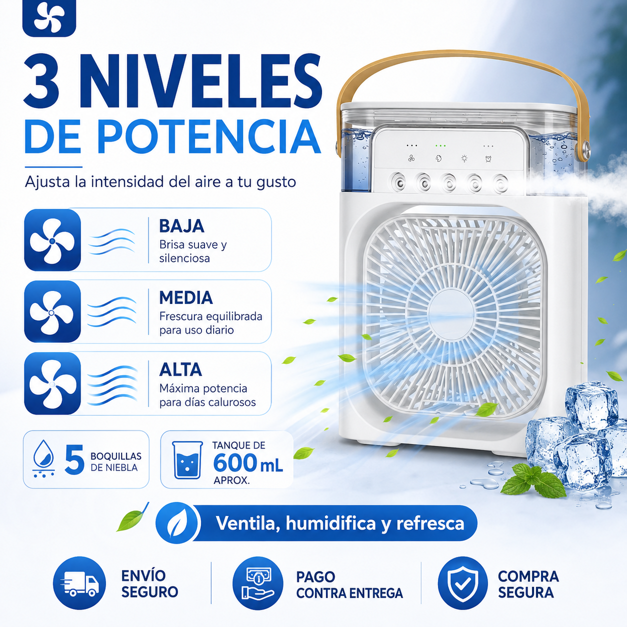 Ventilador Humificador 2 en 1 Portatil- Silencioso y refrescante🫧