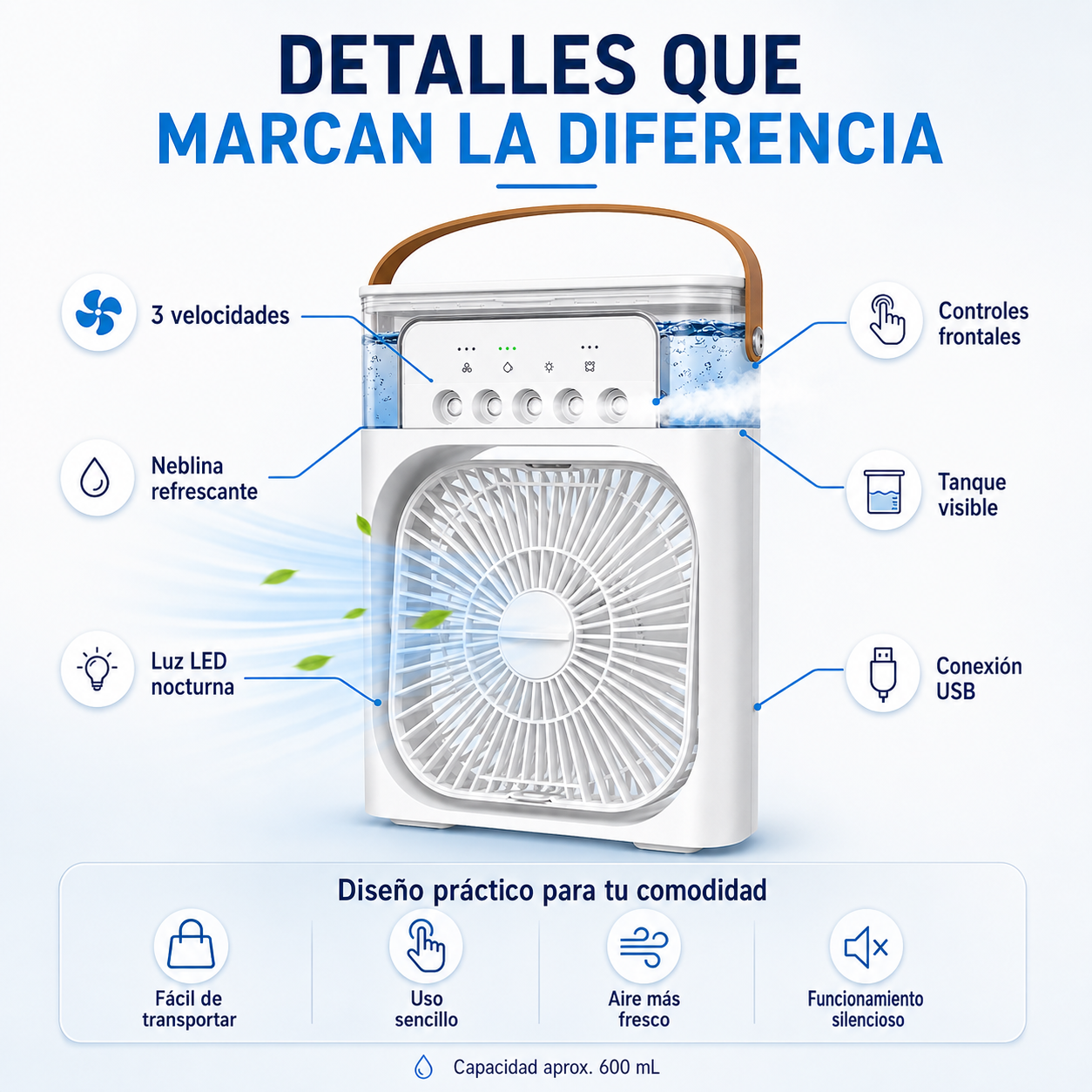 Ventilador Humificador 2 en 1 Portatil- Silencioso y refrescante🫧