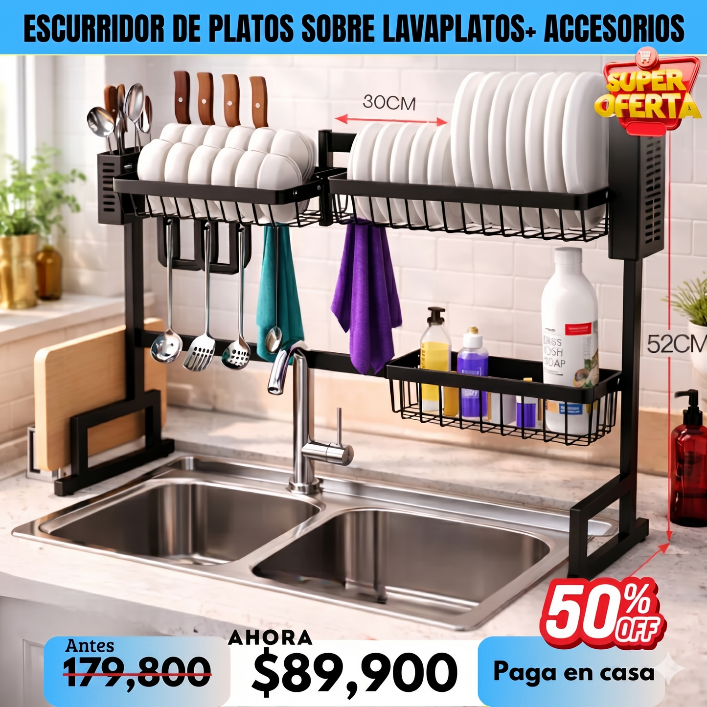 Escurridor de Platos sobre Lavaplatos+ Accesorios🧼